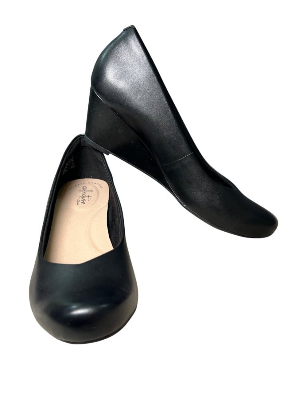 Clarks Black Leather Wedge Heels Women's Sz 9 Comfort Lightweight Cushioned